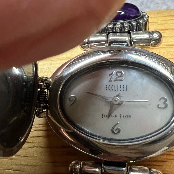 Ecclissi Sterling Silver Locket Watch with Amethyst Accents - Picture 2 of 13
